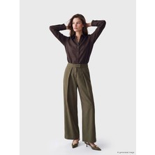Lcw Modest Haki Geniş Paça Pileli Kadın Kumaş Pantolon