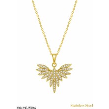 Melek Kanadı | Zirkon Taşlı Gold Çelik Kolye