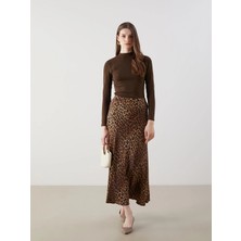Lcw Modest Kahverengi Leopar Desenli Saten Kadın Etek
