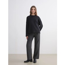 Lcw Modest Gri Beli Lastikli Dokulu Geniş Paça Kadın Pantolon