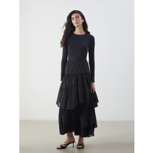 Lcw Modest Siyah Beli Lastikli Katkat Etek