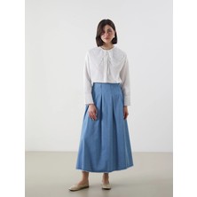 Lcw Modest Indigo Beli Fermuarlı Pileli Jean Etek