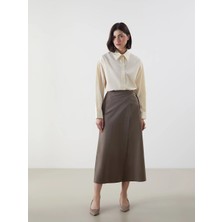 Lcw Modest Haki Beli Fermuarlı Gabardin Etek