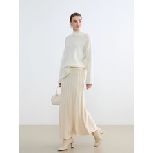 Lcw Modest Ekru Beli Lastikli Triko Kloş Etek