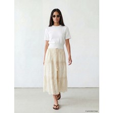 Lcw Modest Beyaz Beli Lastikli Brode Katkat Etek