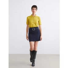 Lcw Vision Lacivert Beli Kemerli Triko Mini Etek
