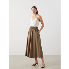 Lcw Vision Haki Beli Lastikli Poplin Kadın Etek