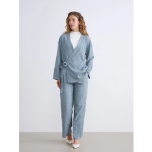 Lcw Modest Mavi Beli Lastikli Dokulu Kadın Pantolon
