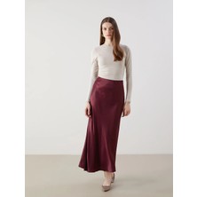 Lcw Modest Bordo Standart Fit Saten Kadın Etek