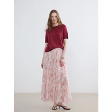 Lcw Modest Pembe Beli Lastikli Desenli Şifon Pileli Etek