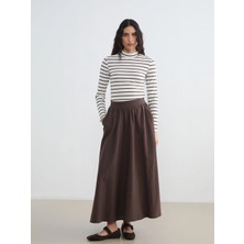Lcw Modest Kahverengi Beli Lastikli Keten Karışımlı Kloş Etek