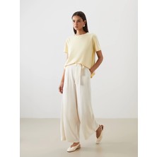 Lcw Modest Ekru Beli Lastikli Geniş Paça Kadın Pantolon