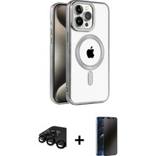 Pileli Store Pilelistore™ iPhone 15 Pro Kılıf Eksen Form Koleksiyonu - Siyah 3D Antistatik Hayalet Cam Ekran Koruyucu + Raze Metal Kamera Lens - Sh