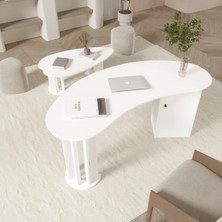 Klubeconcept Mizan Oval Beyaz Çalışma Masası & Sehpa Modern Minimal Ofis Seti %100 Mdf