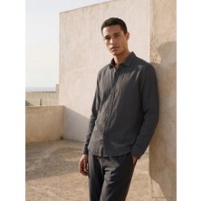 Lcw Vision Antrasit Regular Fit Erkek Krinkle Gömlek
