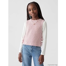 LC Waikiki Lcw Kids Ekru Bisiklet Yaka Kız Çocuk Triko Süveter ve Tişört