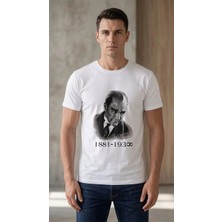 Medi Giyim Erkek Atatürk Baskılı Tişört Kısa Kollu Bisiklet Yaka T-Shirt - Beyaz