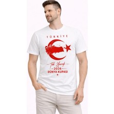 Erkek Türkiye Ay Yıldız Baskılı Taraftar Forma T-Shirt - Beyaz