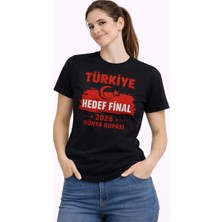 Kadın Türkiye Baskılı Tişört Ay Yıldız 2026 Dünya Kupası Taraftar Forma T-Shirt - Siyah
