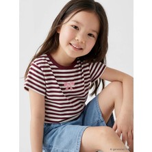 LC Waikiki Lcw Kids Bordo Bisiklet Yaka Nakışlı Kız Çocuk Tişört