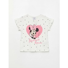 LC Waikiki Lcw Kids Ekru  Minnie Mouse Baskılı Kız Çocuk Tişört
