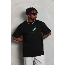 Erkek Baskılı T-Shirt Kısa Kol Bisiklet Yaka Rahat Kalıp Tişört - Siyah