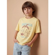 LC Waikiki Lcw Kids Sarı Bisiklet Yaka Baskılı Erkek Çocuk Tişört