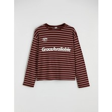 LC Waikiki Lcw Kids Bordo Bisiklet Yaka Çizgili Kız Çocuk Tişört