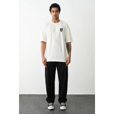 Erkek Kısa Kol Yazlık Tişört Bisiklet Yaka Baskılı Oversize T-Shirt - Beyaz