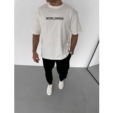 Erkek Yazlık Baskılı Tişört Bisiklet Yaka Kısa Kol Regular Fit T-Shirt - Beyaz
