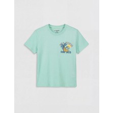LC Waikiki Lcw Kids Yeşil Bisiklet Yaka Baskılı Erkek Çocuk Tişört