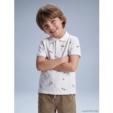 LC Waikiki Lcw Kids Beyaz Polo Yaka Baskılı Erkek Çocuk Tişört