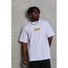Medi Giyim Erkek Kısa Kol Yazlık Tişört Bisiklet Yaka Baskılı Oversize T-Shirt - Beyaz