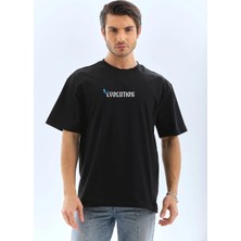Medi Giyim Erkek Kısa Kol Yazlık Tişört Bisiklet Yaka Kelebek Baskılı  T-Shirt - Siyah
