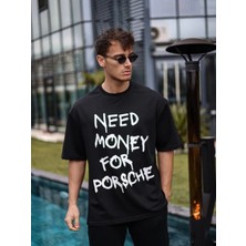 Erkek Tişört Bisiklet Yaka Baskılı Kısa Kol Oversize T-Shirt - Siyah