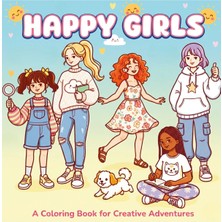 Farcy Happy Girls 40 Sayfalık Boyama Kitabı ( 21 x 21 cm ) Çocuklar ve Yetişkinler Için Uygun