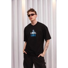 Medi Giyim Erkek Bisiklet Yaka Baskılı Oversize Kısa Kol T-Shirt - Siyah