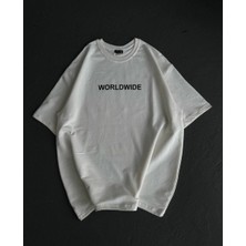 Kadın Baskılı T-Shirt Kısa Kol Bisiklet Yaka Oversize Rahat Kalıp Günlük Tişört   - Beyaz