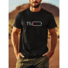 Erkek Sarj %1 Baskılı T-Shirt Kısa Kol Bisiklet Yaka Regular Fit Tişört - - Siyah