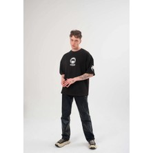 Medi Giyim Erkek Kısa Kol Tişört Göğüs ve Kol Bisiklet Yaka Baskılı T-Shirt - Siyah
