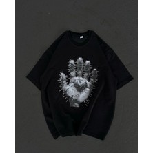 Kadın Baskılı T-Shirt Kısa Kol Bisiklet Yaka Regular Fit Rahat Kalıp Günlük Tişört  - Siyah