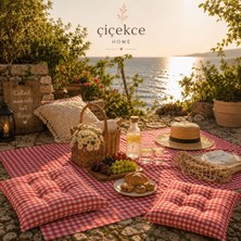 ÇİÇEKCE HOME Çiçekce Home Pötikare Çok Amaçlı Sofrebezi - Masa Örtüsü 3 Lü Set 80X80 1 Adet + Minder Boncuk Silikonlu 2 Adet