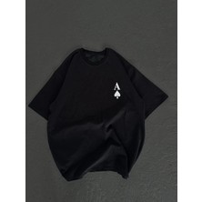 Kadın Baskılı T-Shirt Kısa Kol Bisiklet Yaka Oversize Rahat Kalıp Günlük Tişört - Siyah