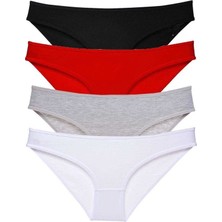 Asil Acar Home 4 Adet Süper Eko Set Likralı Kadın Slip Külot Siyah Kırmızı Gri Beyaz - Xl