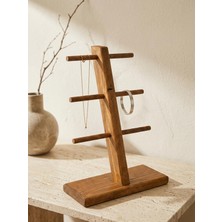 Doku Ahşap Minimal Ahşap Takı Standı Kahverengi 6 Bölmeli Masaüstü Dekoratif Organizer