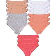 Asil Acar Home 15 adet Süper Eko Set Likralı Kadın Slip Külot Ten Gri Beyaz Pudra Fuşya - XL