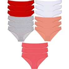 Asil Acar Home 15 adet Süper Eko Set Likralı Kadın Slip Külot Kırmızı Gri Beyaz Pudra Fuşya - XL