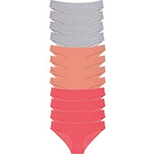 Asil Acar Home 12 adet Süper Eko Set Likralı Kadın Slip Külot Gri Pudra Fuşya - XL