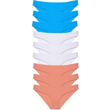 Asil Acar Home 9 Adet Süper Eko Set Likralı Kadın Slip Külot Pudra Beyaz Mavi - Xl