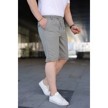Erkek Diagonel Kumaş Duble Paça Cepli Bağcıklı Bel Lastikli Şort - Mint Yeşili
